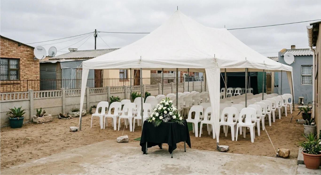 Professional funeral tent setup by Luvo Events in Durban