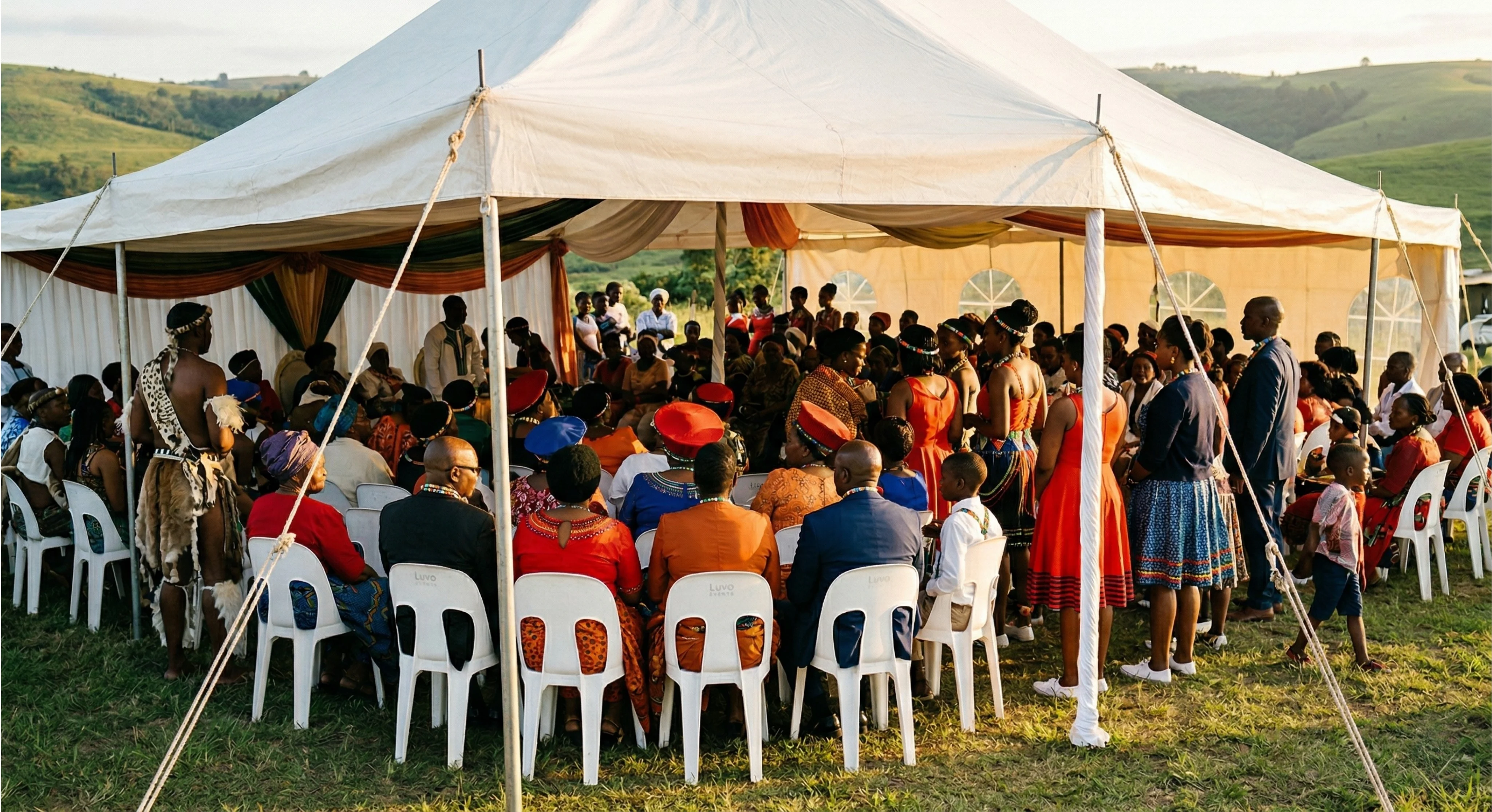 Traditional umembeso ceremony tent setup with seating in KwaZulu-Natal