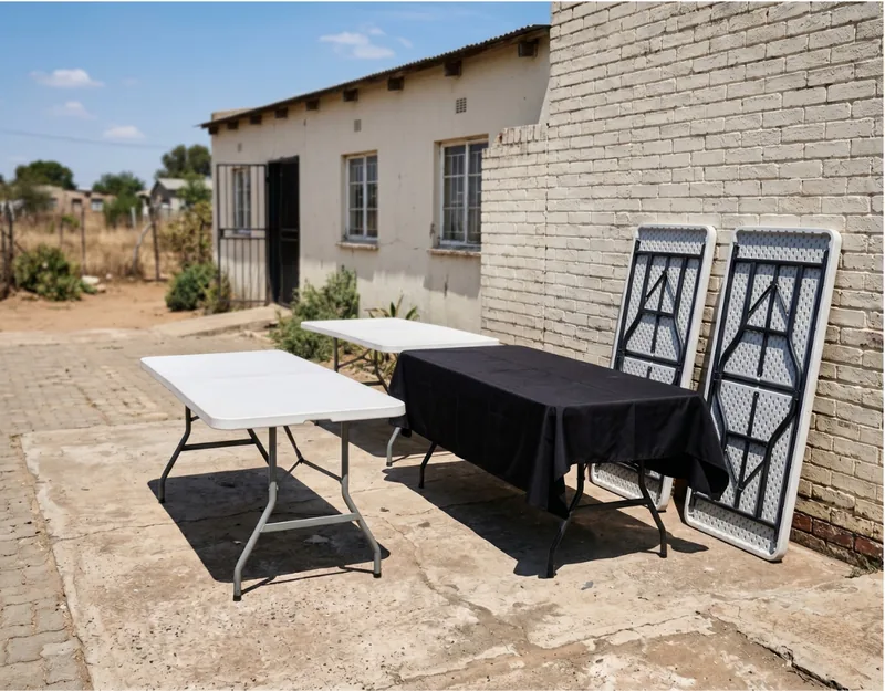 Plastic folding catering tables for hire by Luvo Events