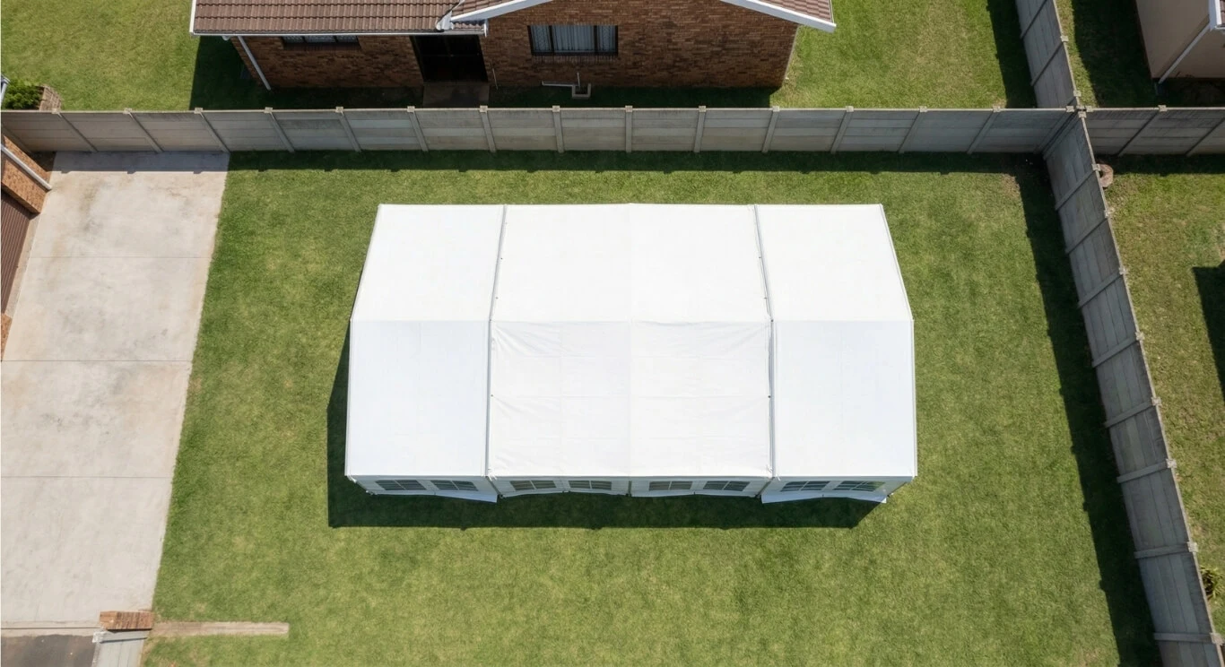 Top view of a professionally set up event tent in Durban