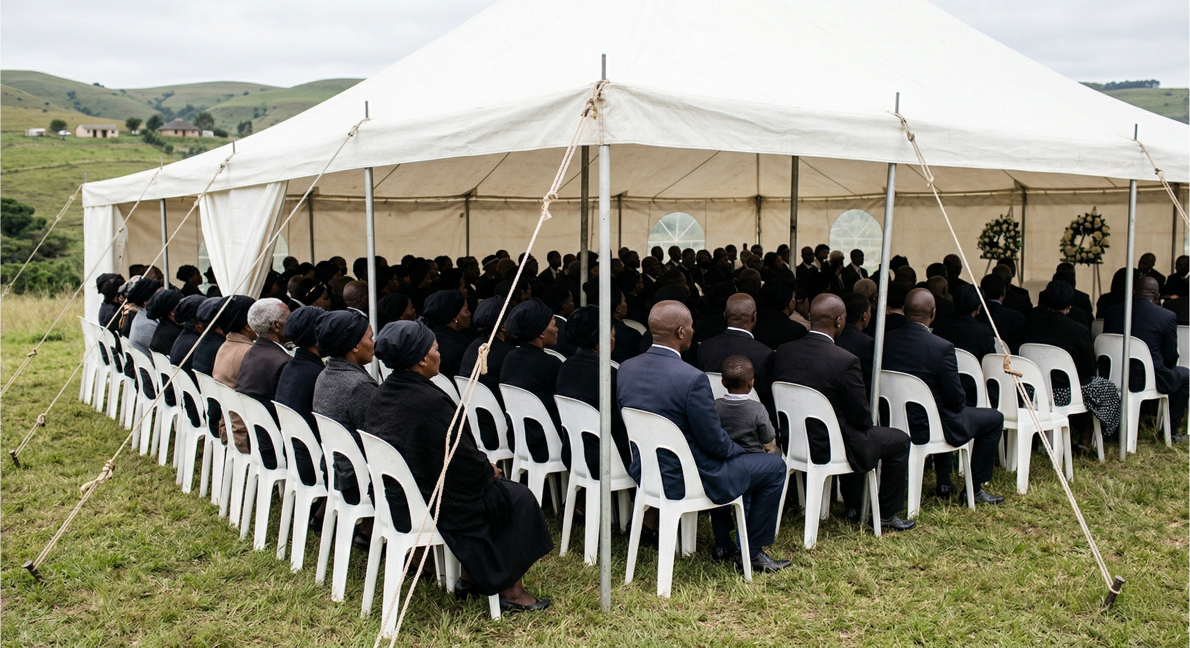 Two-pole tent setup for a dignified memorial service in KZN